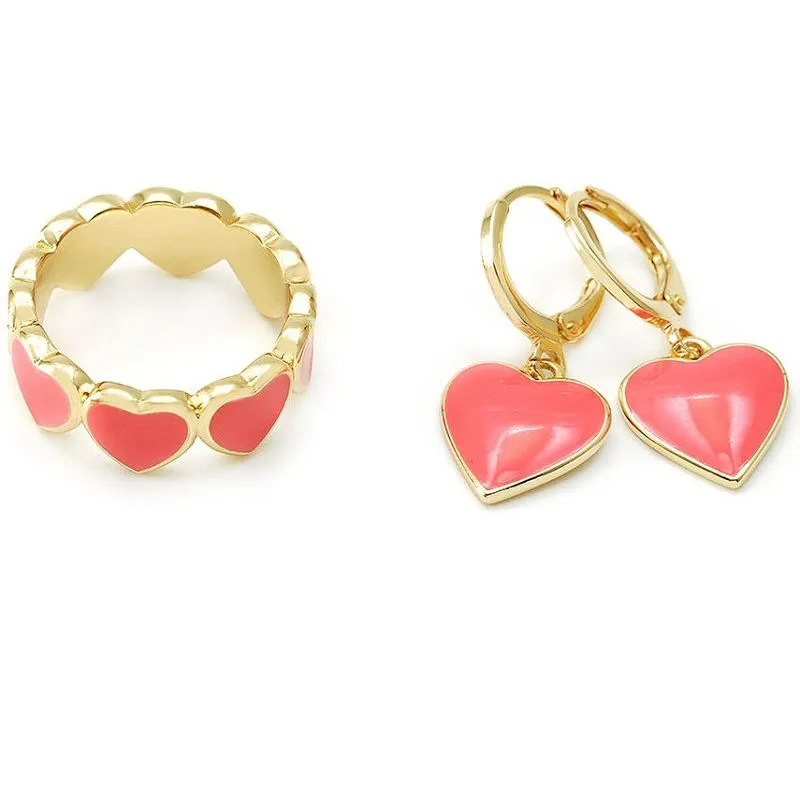 Koraļļu emaljas sirds rotaslietu komplekts