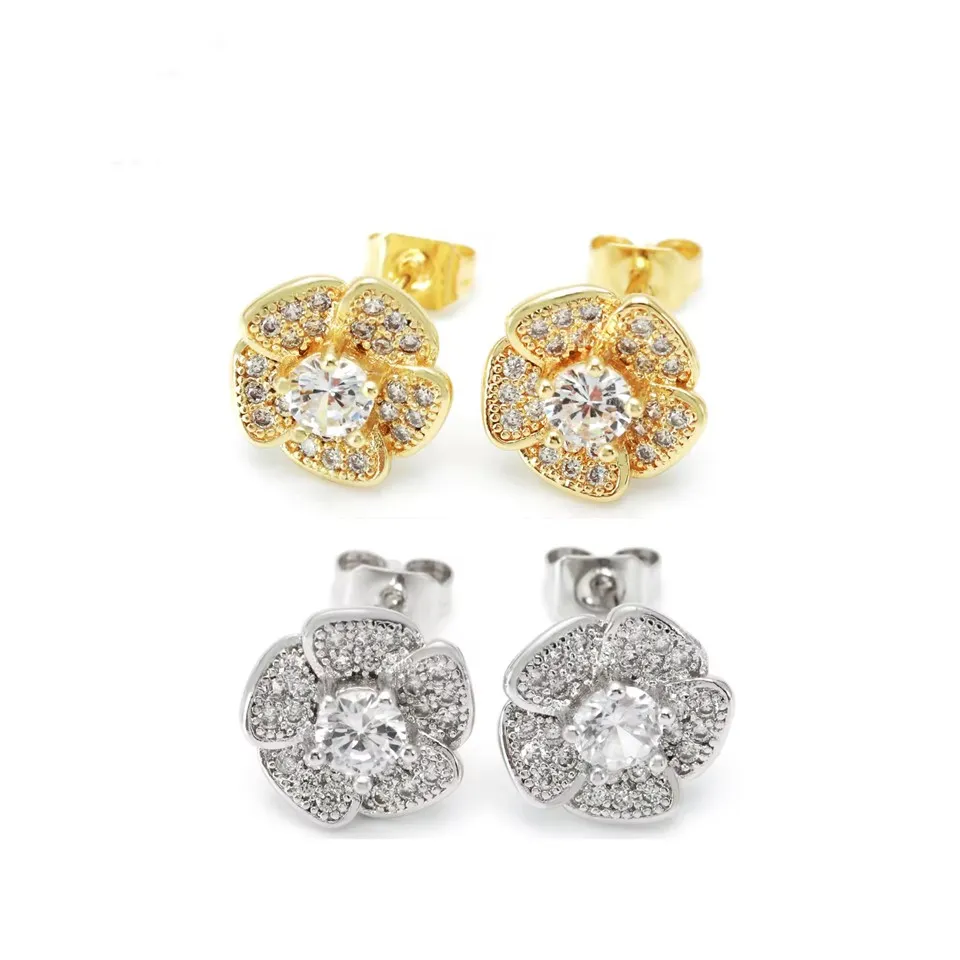 Vintage ar zeltu un rodiju pārklāti ziedu auskari